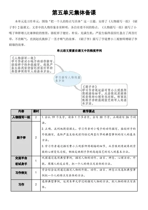 部编版五年级语文下册第13课《人物描写一组》教案及教学反思