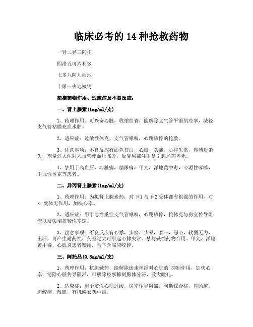 临床必考的14种抢救药物