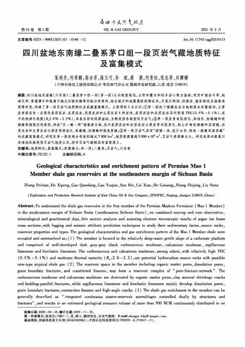 四川盆地东南缘二叠系茅口组一段页岩气藏地质特征及富集模式