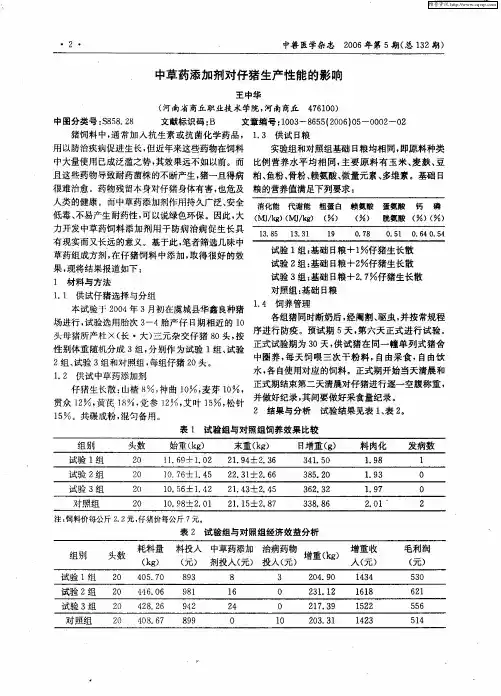 中草药添加剂对仔猪生产性能的影响