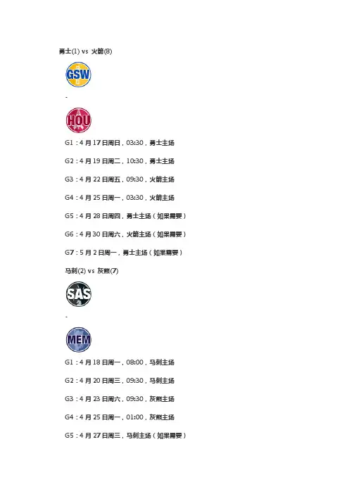 2016nba西部季后赛对阵表