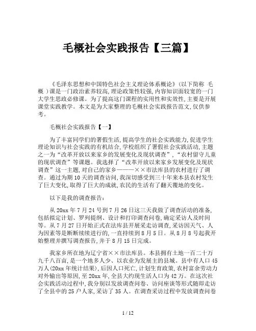 毛概社会实践报告【三篇】
