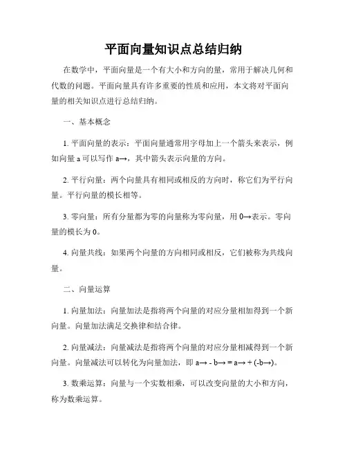 平面向量知识点总结归纳
