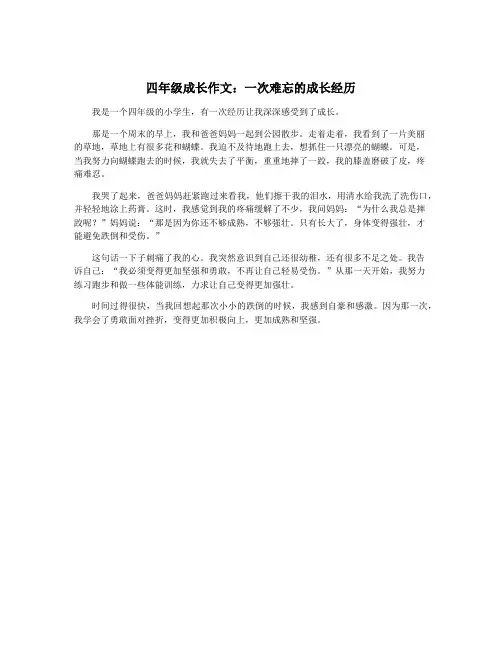 四年级成长作文：一次难忘的成长经历