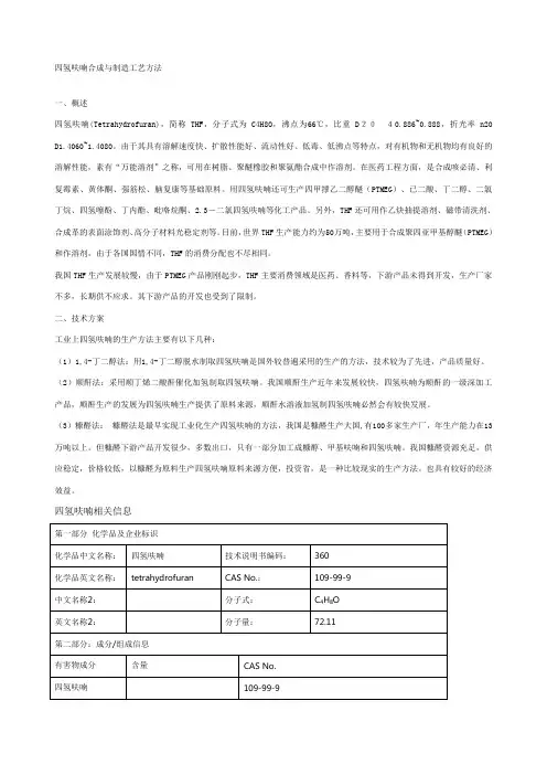四氢呋喃合成与制造工艺方法