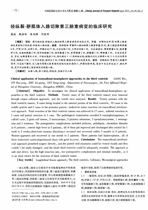 经纵裂-胼胝体入路切除第三脑室病变的临床研究