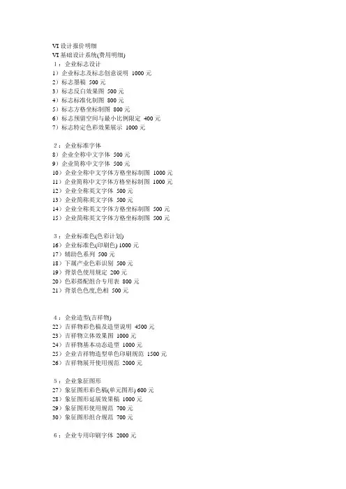 完整VI 设计系统费用明细
