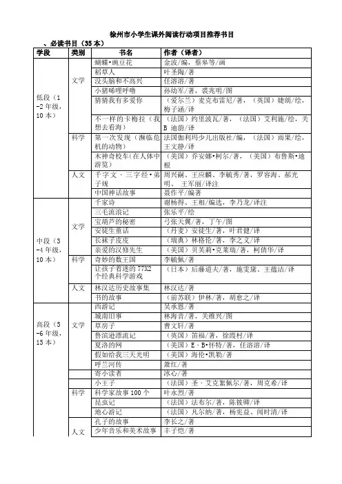徐州小学生课外阅读行动项目推荐书目