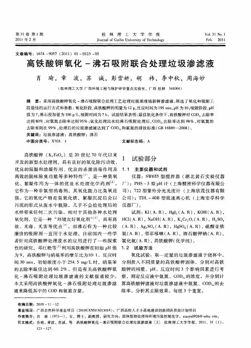 高铁酸钾氧化-沸石吸附联合处理垃圾渗滤液