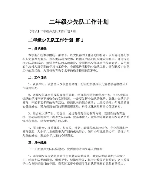 二年级少先队工作计划