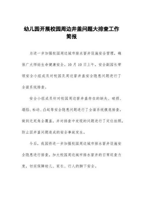 幼儿园开展园所安全大检查情况汇报九篇