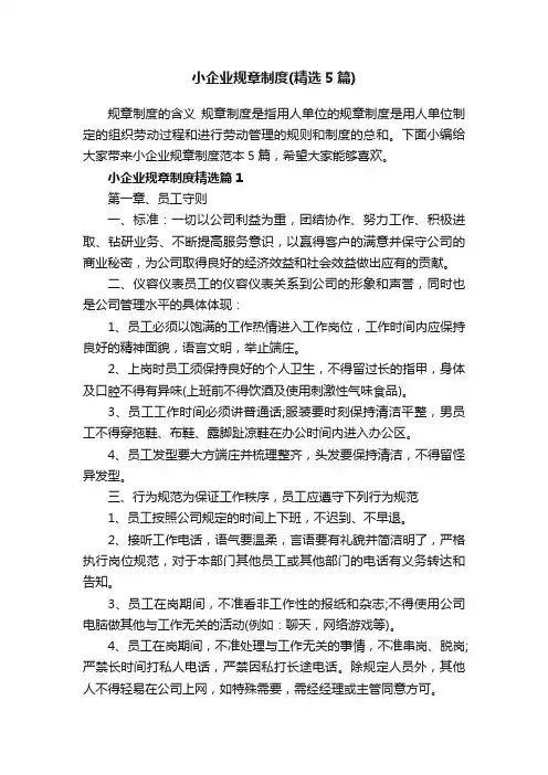 小企业规章制度（精选5篇）