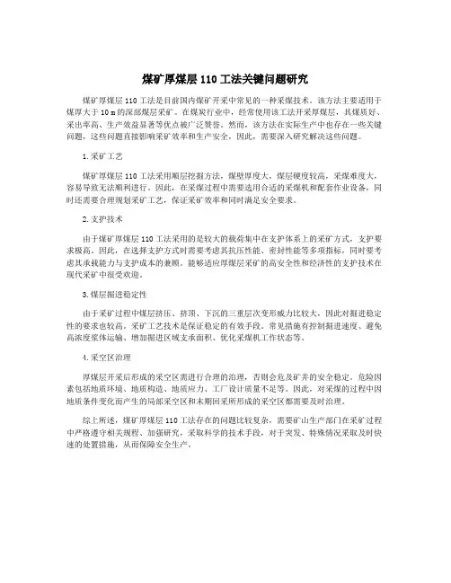 煤矿厚煤层110工法关键问题研究
