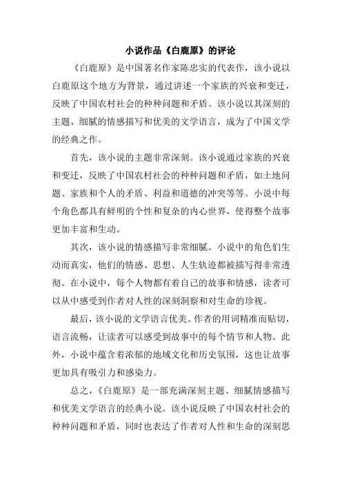 小说作品《白鹿原》的评论