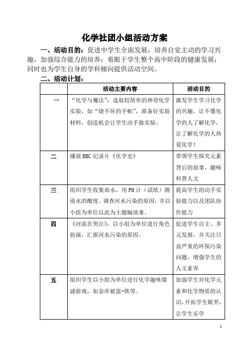 化学兴趣小组活动方案