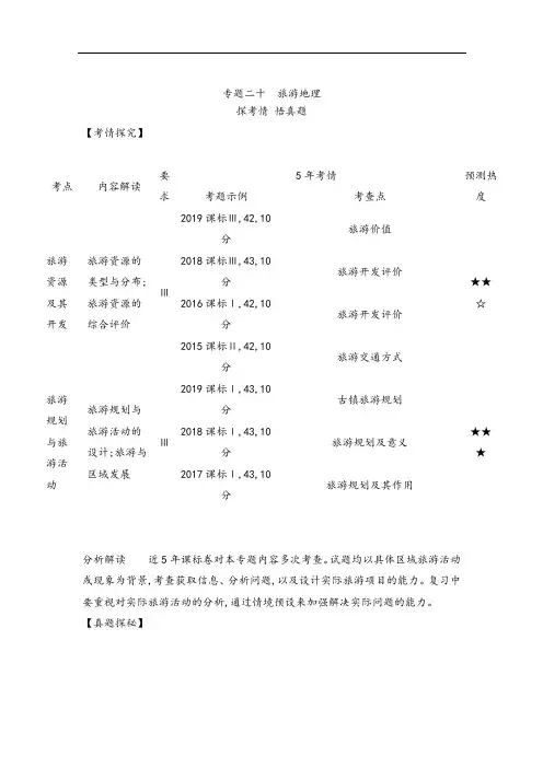 2021年高考地理一轮专题二十旅游地理(试题部分)