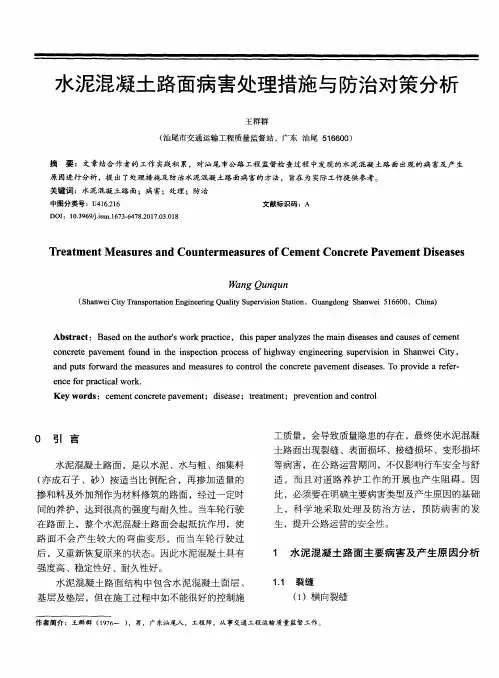水泥混凝土路面病害处理措施与防治对策分析