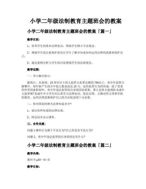 小学二年级法制教育主题班会的教案