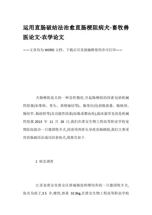 运用直肠破结法治愈直肠梗阻病犬-畜牧兽医论文-农学论文