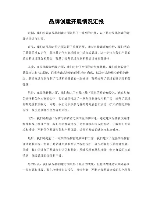 品牌创建开展情况汇报