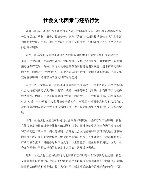 社会文化因素与经济行为
