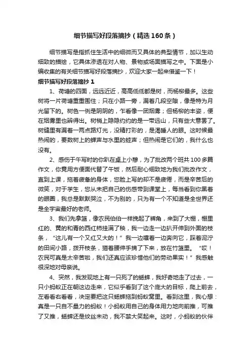 细节描写好段落摘抄（精选160条）
