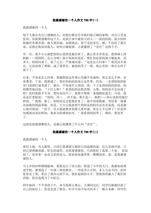 我最感谢的一个人作文700字