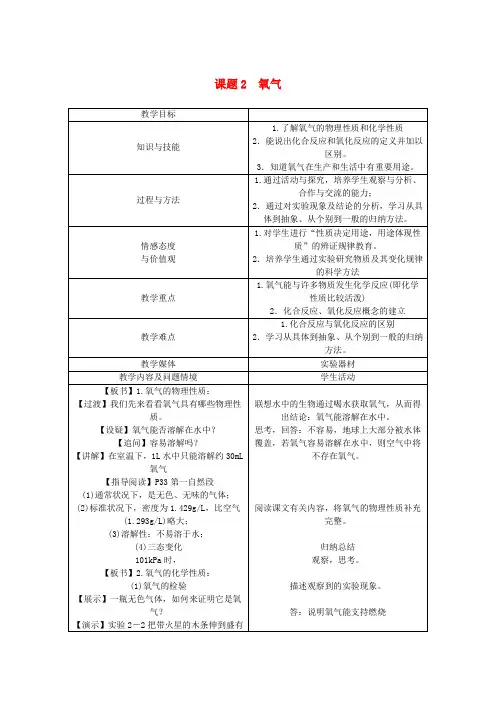 九年级化学上册 第2单元 我们周围的空气 2.2 氧气教案 (新版)新人教版