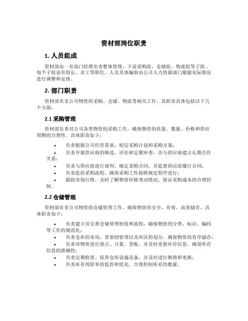 资材部岗位职责