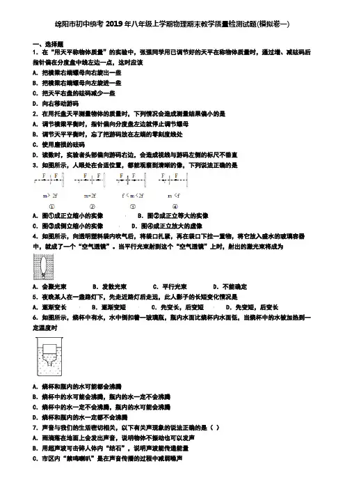 绵阳市初中统考2019年八年级上学期物理期末教学质量检测试题(模拟卷一)