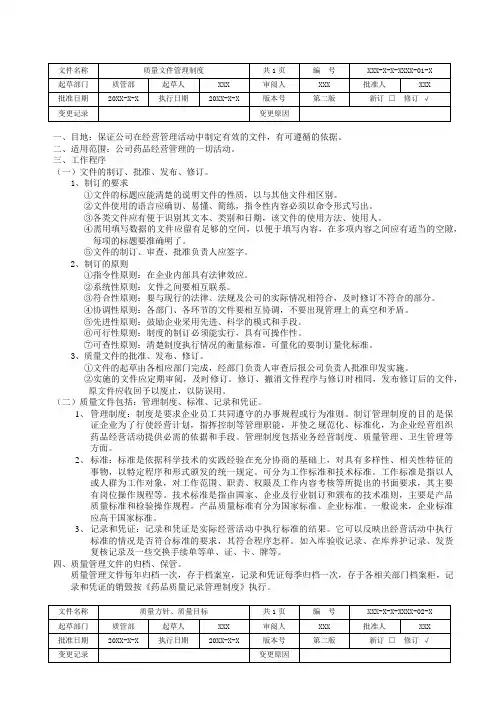 GSP认证质量管理手册具体内容