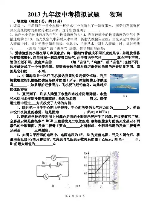 2013年河南省九年级最新中考物理试题