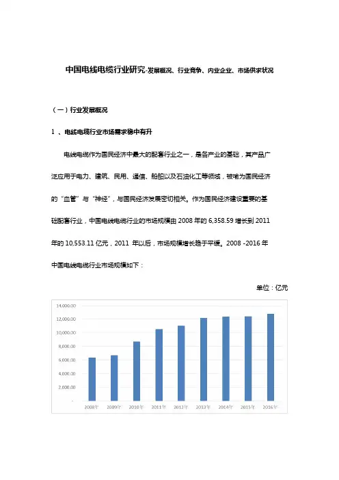 中国电线电缆行业研究-发展概况、行业竞争、内业企业、市场供求状况