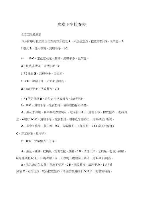 食堂卫生检查表