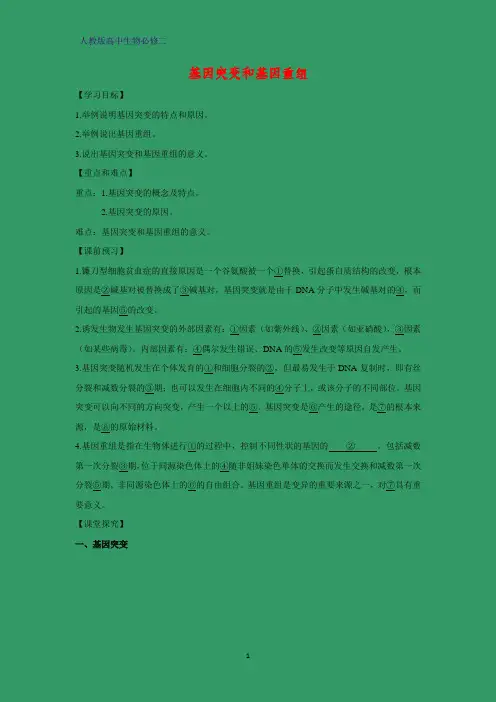 人教版(新教材)高中生物必修2精品学案14：5 1基因突变和基因重组