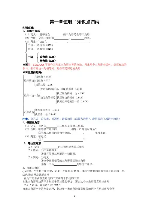 新北师大版2013-2014八下第一章证明(二)知识点归纳总结