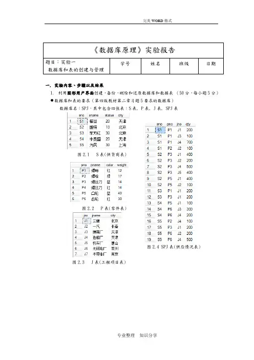DB1-西工大数据库实验一数据库及表的创建和管理