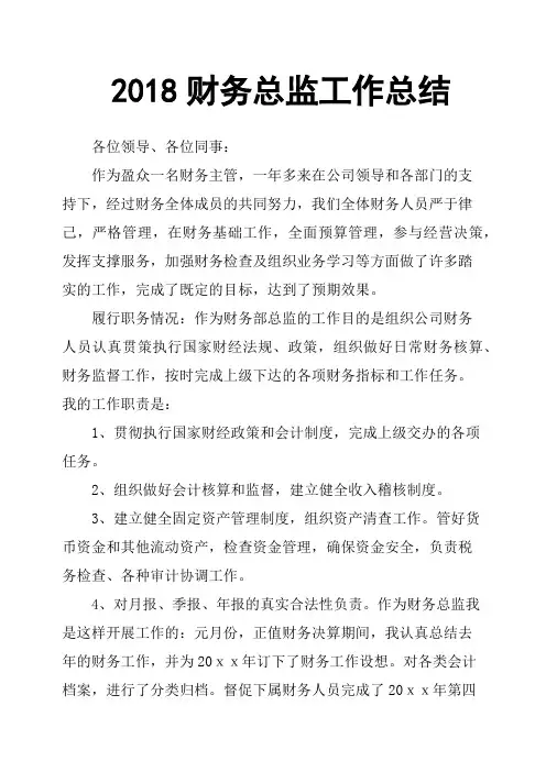 2018财务总监工作总结