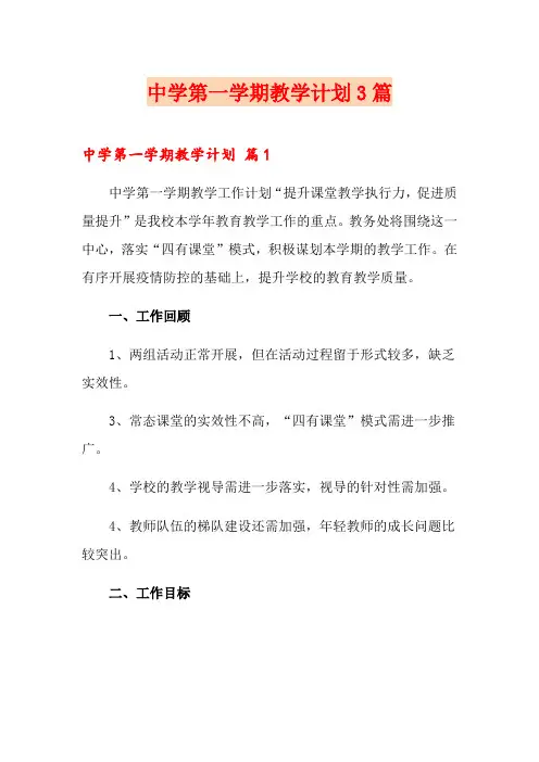 中学第一学期教学计划3篇