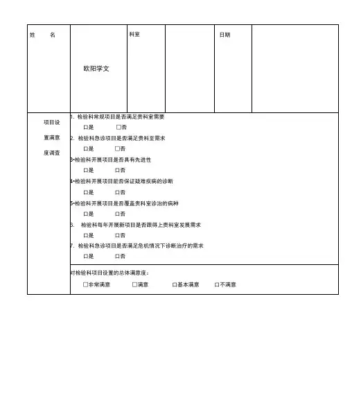 检验科项目设置合理性临床意见调查