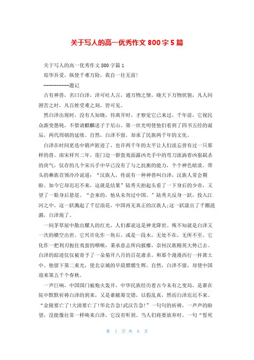 关于写人的高一优秀作文800字5篇