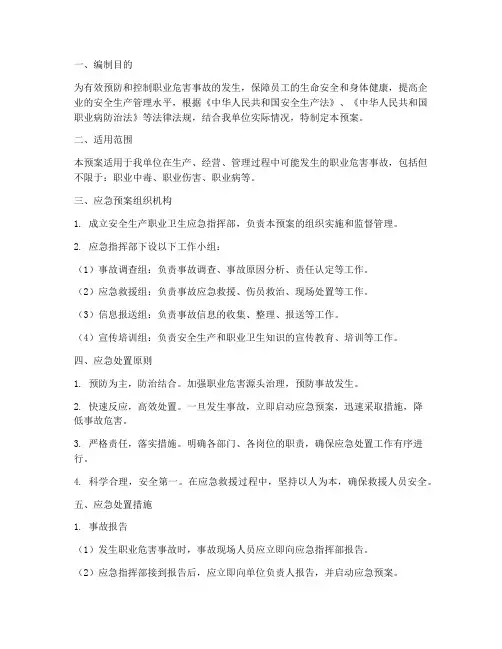 安全生产职业卫生应急预案