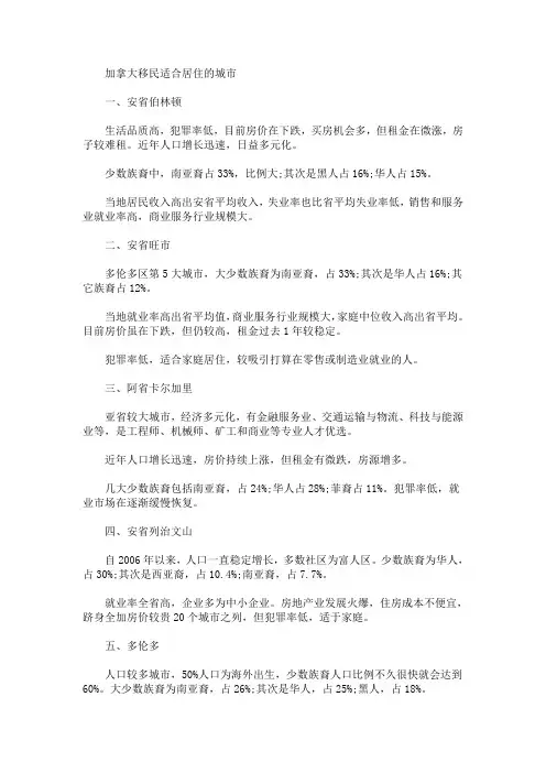 加拿大移民适合居住的城市(最新)