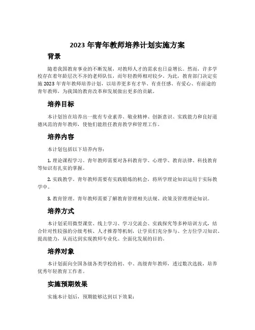 2023年青年教师培养计划实施方案