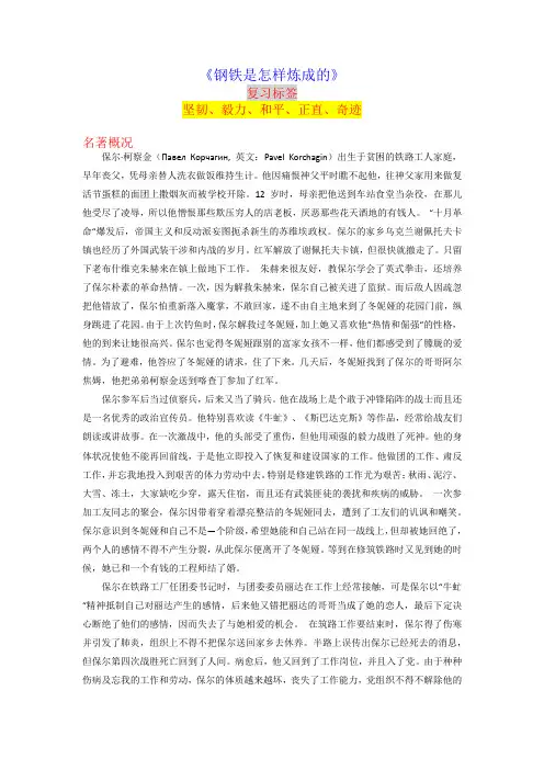 《钢铁是怎样炼成的》-2023年中考语文名著导读知识一点通+练习+标签作文(学生版)