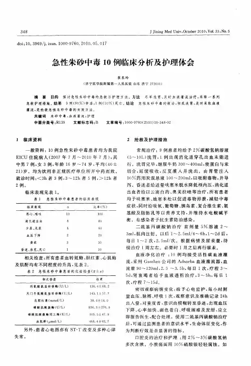 急性朱砂中毒10例临床分析及护理体会