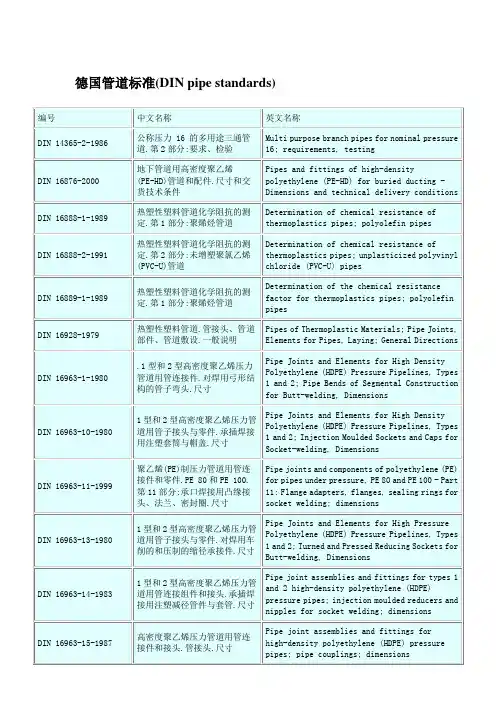 生活用水塑料管道德国标准号