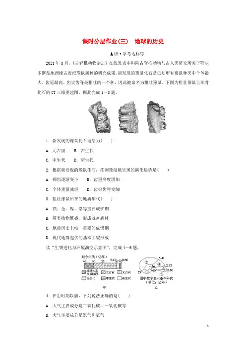 新教材高中地理课时分层作业三地球的历史新人教版必修第一册