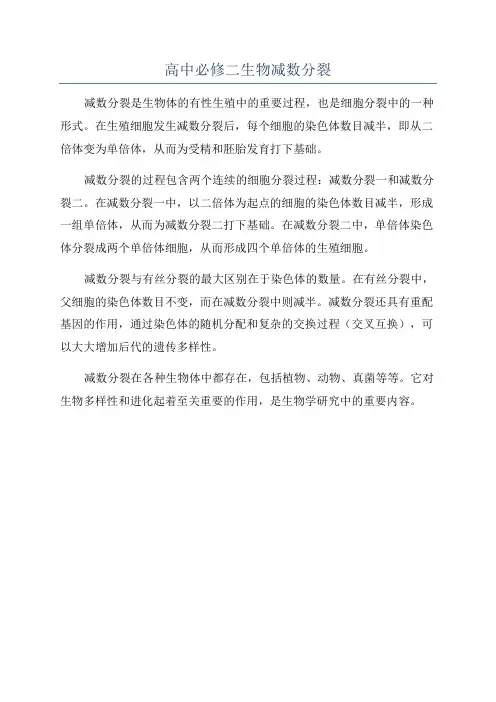 高中必修二生物减数分裂