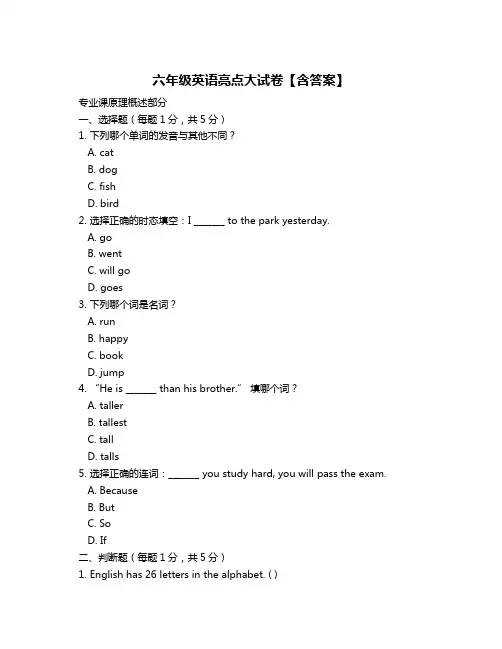 六年级英语亮点大试卷【含答案】